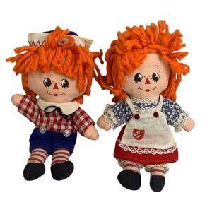 Vintage 1977 Raggedy Ann & Andy Hallmark Cards Small Cloth Yarn Hair Dolls